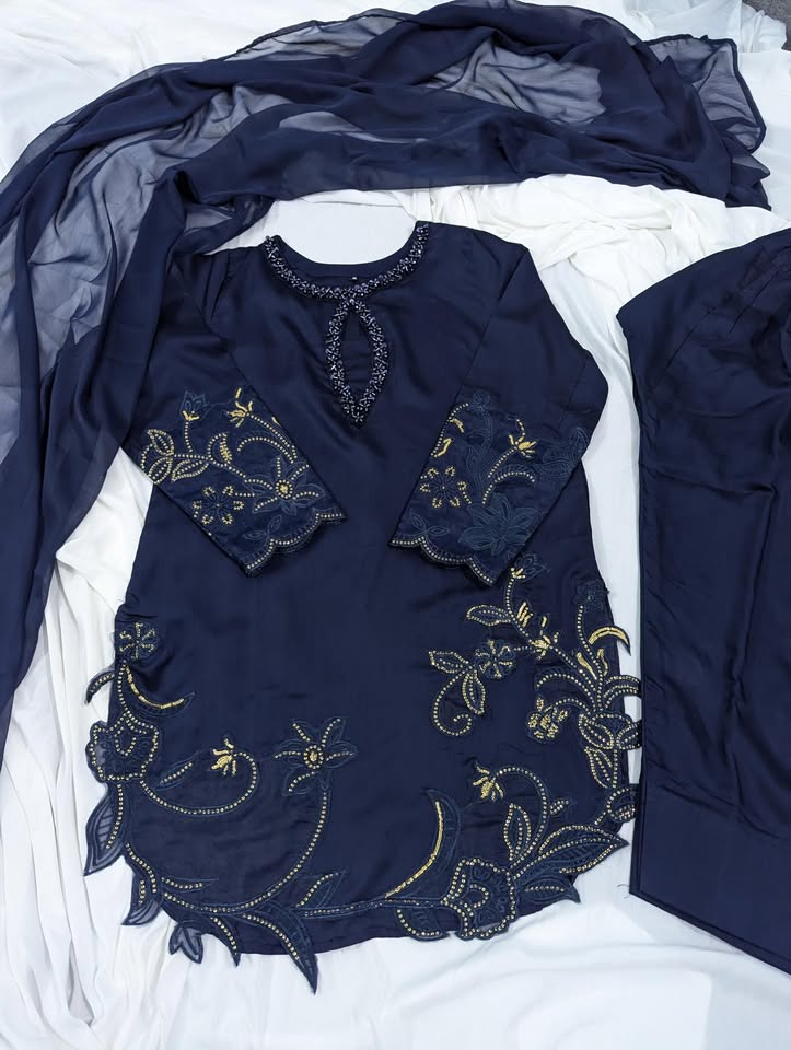Roya Navy Blue 3 Piece Viscose Dress