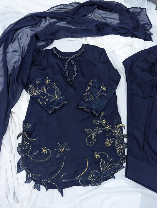 Roya Navy Blue 3 Piece Viscose Dress