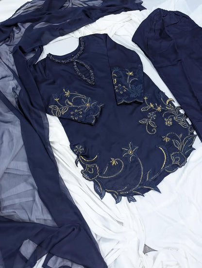 Roya Navy Blue 3 Piece Viscose Dress