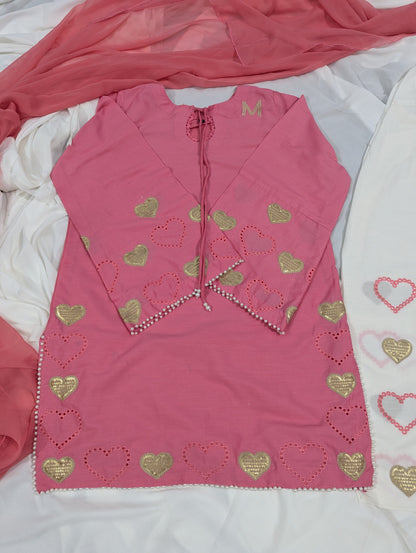 Pink Heart 3 PC EMBROIDERY
