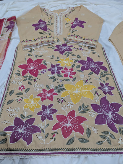 BEIGE LOVE 3 PC EMBROIDERY