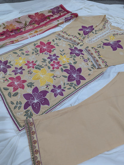 BEIGE LOVE 3 PC EMBROIDERY